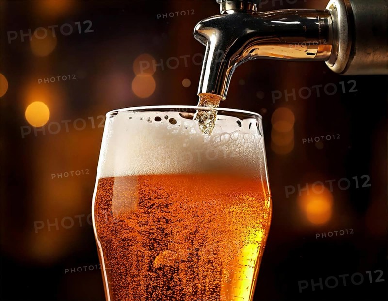AI generated closeup image showing a beer tap while pouring beer in a glass