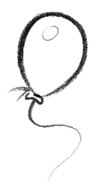 Crayon-sketched illustration of a flying balloon
