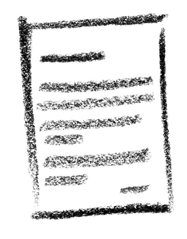 Crayon-sketched illustration of a written information paper