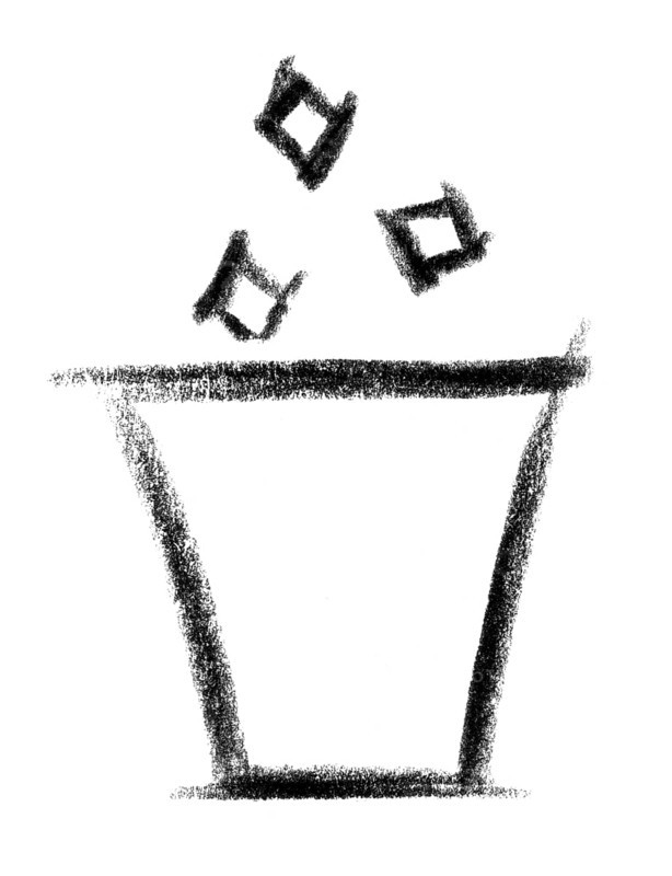 Crayon-sketched illustration of a wastebasket