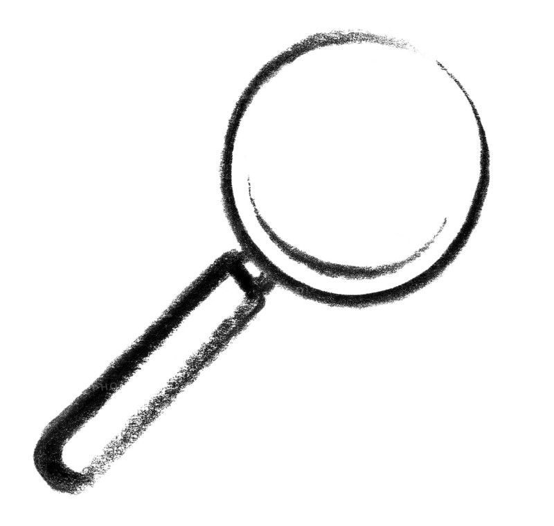Crayon-sketched illustration of a magnifying glass