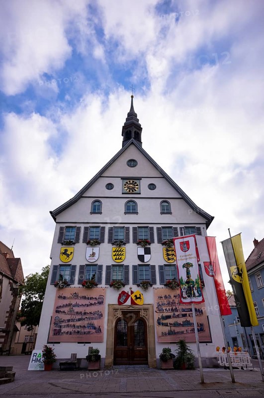 Historical depiction of folk festival parade, at the town hall, Bad Cannstatt, Stuttgart, Baden-Württemberg, Germany