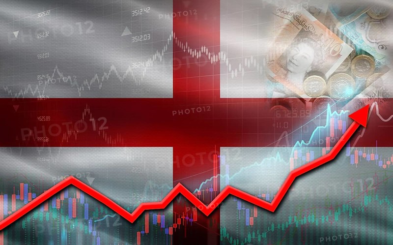 England economic growth on financial graph. England financial growth on market graph