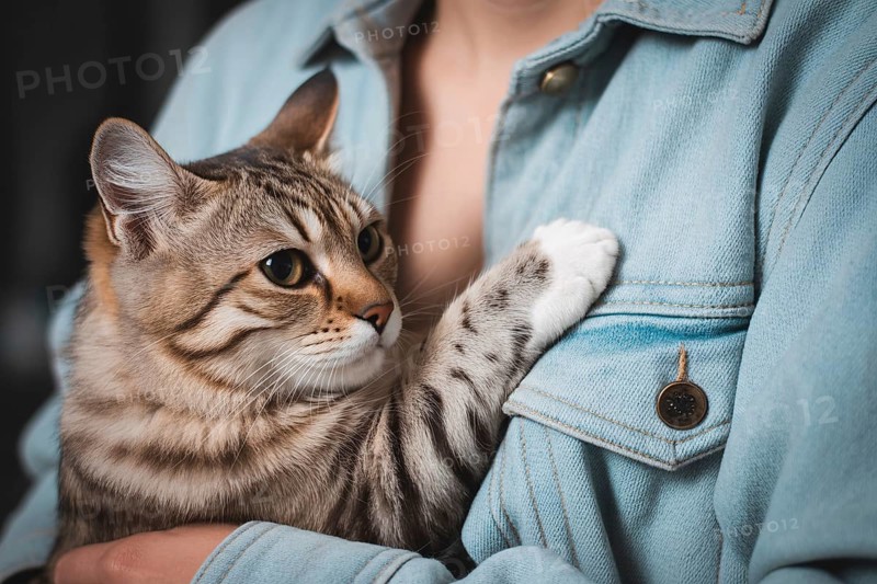 Woman holding cat close to her chest in a warm, affectionate embrace. Generative ai, AI generated