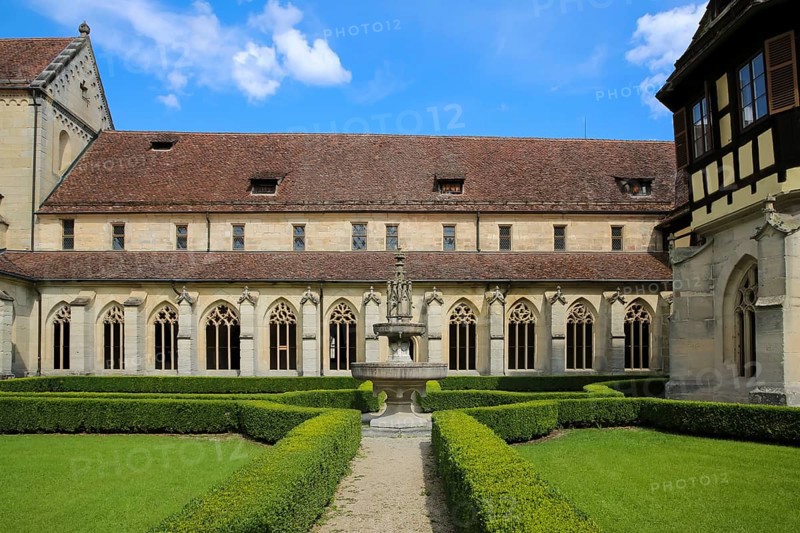Bebenhausen Monastery, Gothic cloister, sacred building, historic building, architecture, former Cistercian abbey, medieval monastery, cloister garden, fountain, listed building, Bebenhausen district of the university town of Tübingen, Schönbuch, Baden-Württemberg, Germany