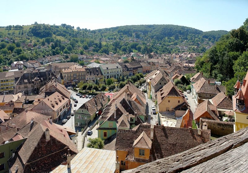 Aerial view of Sighisoara, a city in Transylvania located in Romania