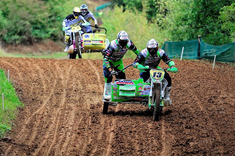 Motocross, Rudersberg, Baden-Württemberg, Germany, Europe, Rider team in a fast sidecar race on a clay track, Rudersberg motocross