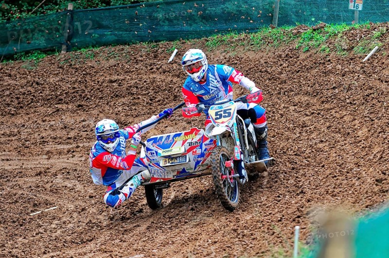 Motocross, Rudersberg, Baden-Württemberg, Germany, Europe, Exciting moment in a bend during a sidecar motocross race, Rudersberg motocross