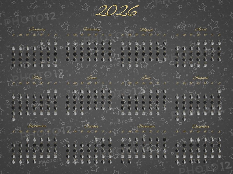 Lunar Phases Calendar, Full Year 2026 Daily Moon Phases