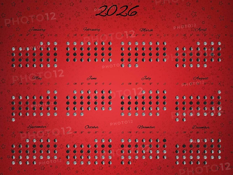Lunar Phases Calendar, Full Year 2026 Daily Moon Phases, New Year Edition
