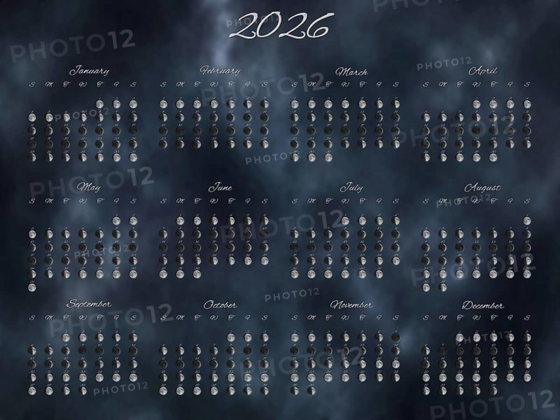Lunar Phases Calendar, Full Year 2026 Daily Moon Phases