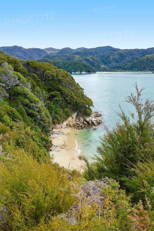 Coastal sunny scenery at the Abel Tasman National Park in New Zealand