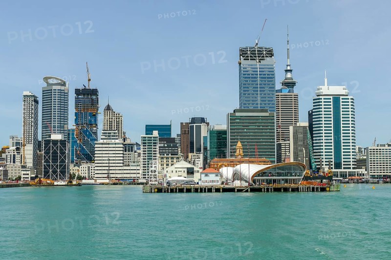 Skyline of Auckland, a large city in the North Island of New Zealand