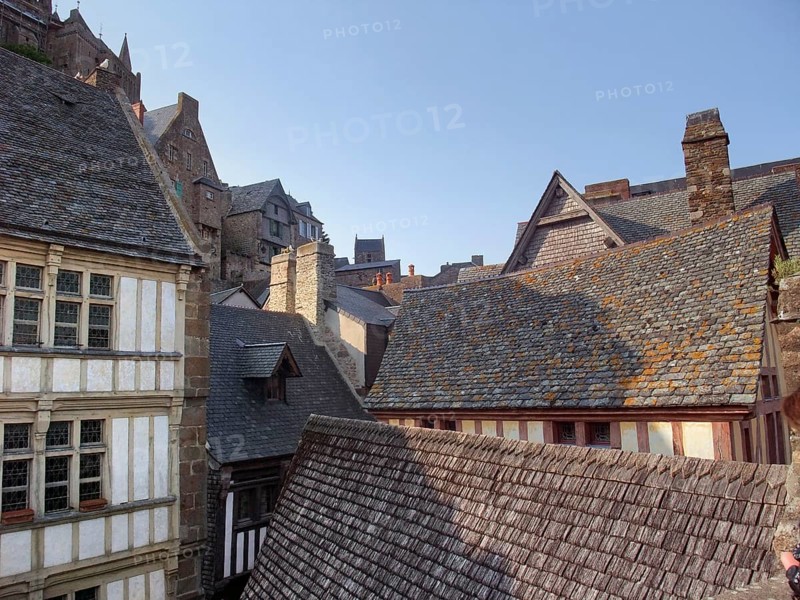 Detail of the Mont Saint Michel Abbey in Lower Normandy France at evening time
