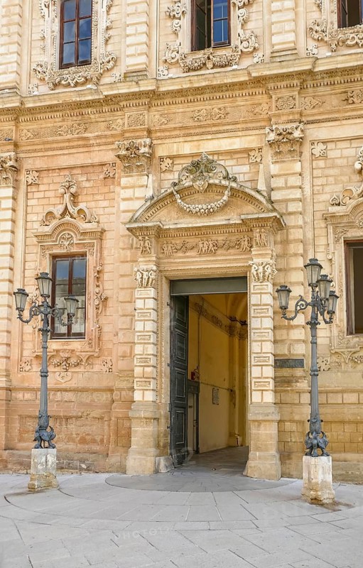 Entrance of the Palazzo della Provincia in Lecce, a city in Apulia, Italy