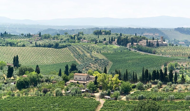 Panoramic scenery located in the Chianti region of Tuscany, an area in Italy (Southern Europe)