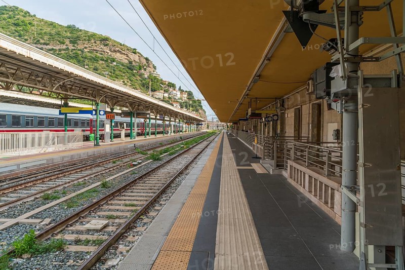 Railway station in Ventimiglia, a resort town in the province of Imperia, Liguria, northern Italy