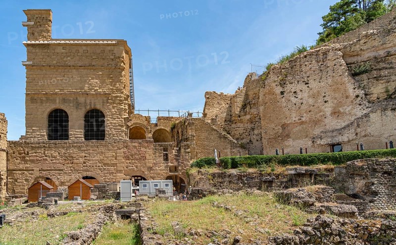 Scenery around the Roman Theatre of Orange, a commune in the Provence region in southeastern France at summer time