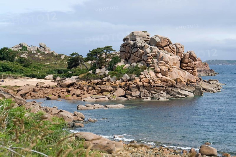 Waterside scenery around Perros-Guirec at the Pink Granite Coast in Brittany, France