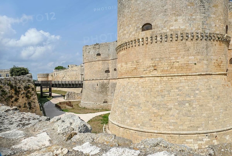 Scenery around the fortress Castello Aragonese in Otranto, a town in Apulia, Southern Italy