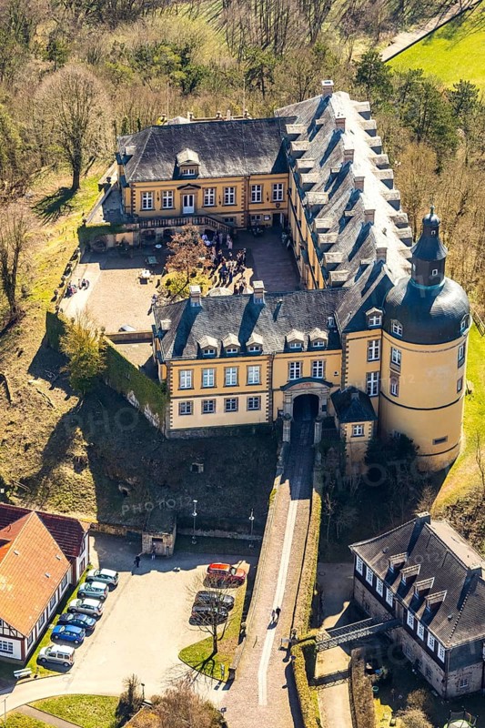 Aerial view, Altwildungen with Friedrichstein Castle in Bad Wildungen in Hesse. Bad Wildungen, spa centre and state bath in the district of Waldeck-Frankenberg, North Hesse, Hesse, Germany, Bad Wildungen, DEU, Europe, birds-eyes view, aerial view, aerial photography, aerial photography, overview, overview, bird's eye view