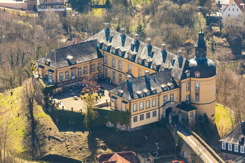 Aerial view, Altwildungen with Friedrichstein Castle in Bad Wildungen in Hesse. Bad Wildungen, spa centre and state bath in the district of Waldeck-Frankenberg, North Hesse, Hesse, Germany, Bad Wildungen, DEU, Europe, birds-eyes view, aerial view, aerial photography, aerial photography, overview, overview, bird's eye view
