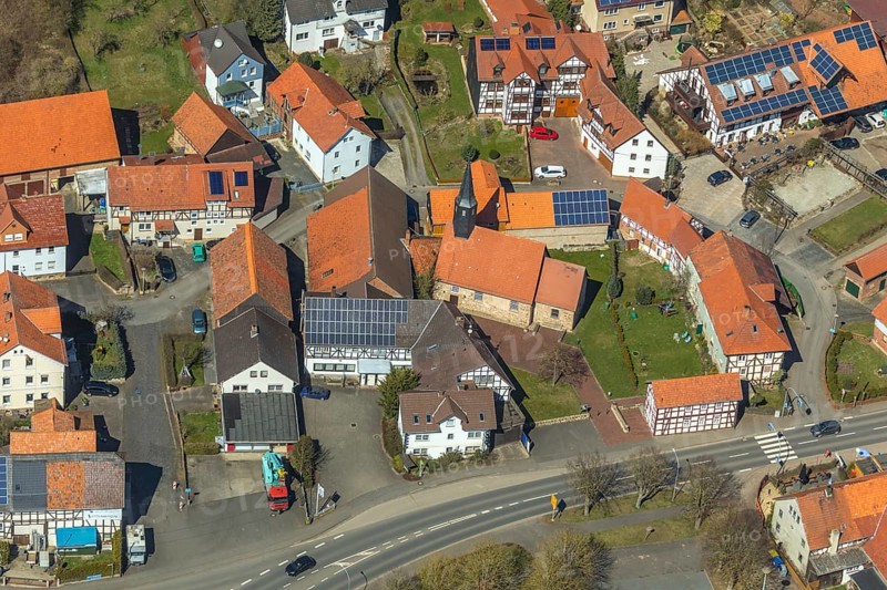 Aerial view, Giflitz in Edertal with village church, district Waldeck-Frankenberg in North Hesse, Hesse, Germany, Edertal, DEU, Europe, birds-eyes view, aerial view, aerial photography, aerial photography, overview, bird's eye view