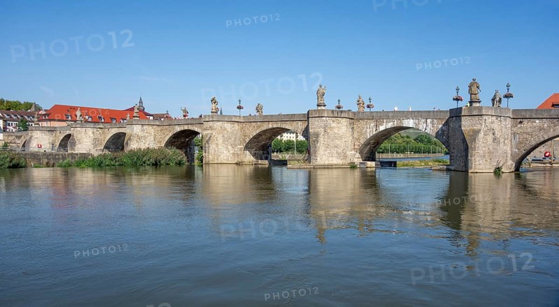Scenery around the Old Main Bridge in Wuerzburg, a city in the region of Franconia in Bavaria, Germany