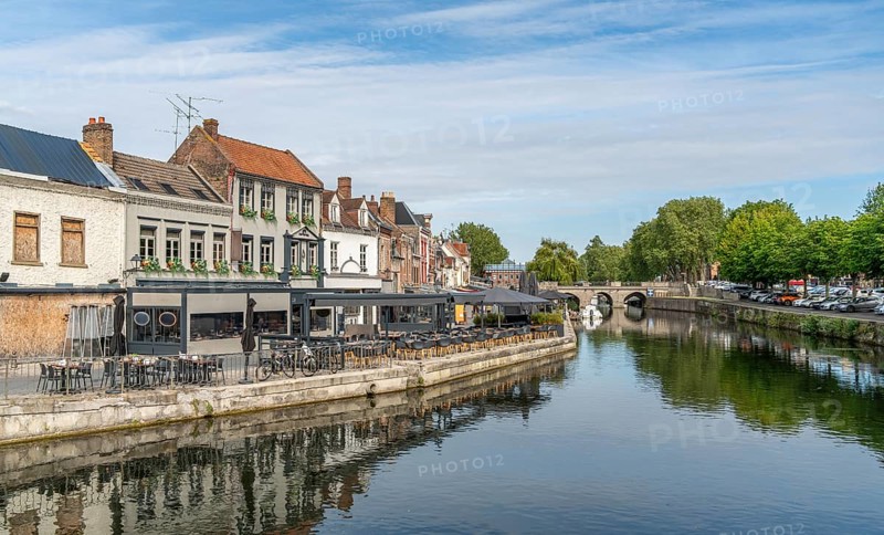 Impression around Quai Belu on the banks of the Somme in Amiens, a city and commune in northern France. It is the capital of the Somme department in the region of Hauts-de-France