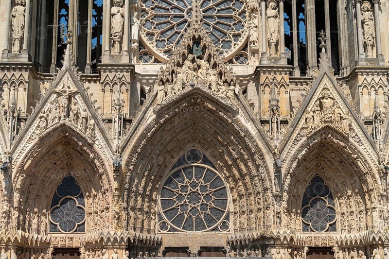 Detail of the Reims Cathedral in Reims, the most populous city in the French department of Marne