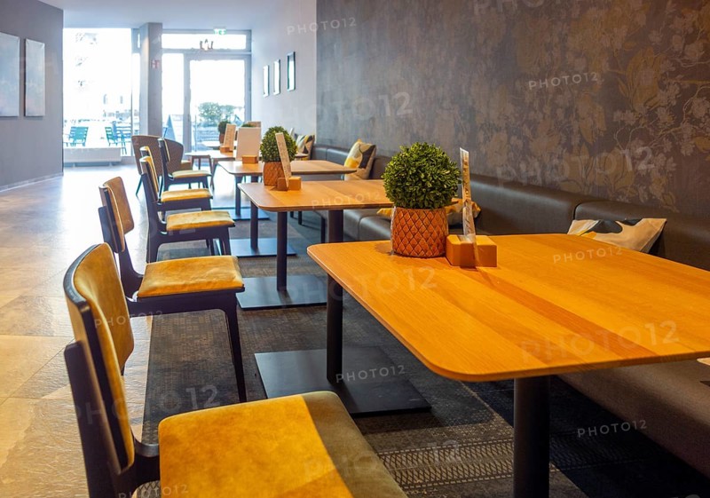 Scenery inside a small coffeehouse with no people in southern Germany