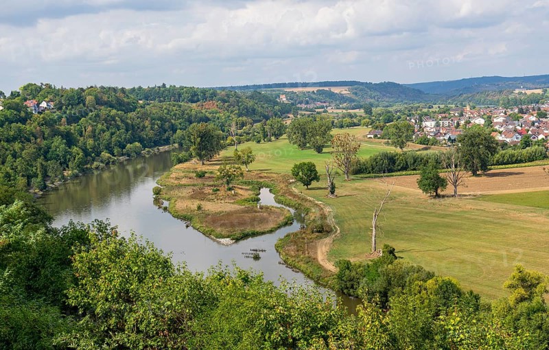 High angle scenery around Offenau, seen from Bad Wimpfen, a historic spa town in the district of Heilbronn in the Baden-Wuerttemberg region of southern Germany