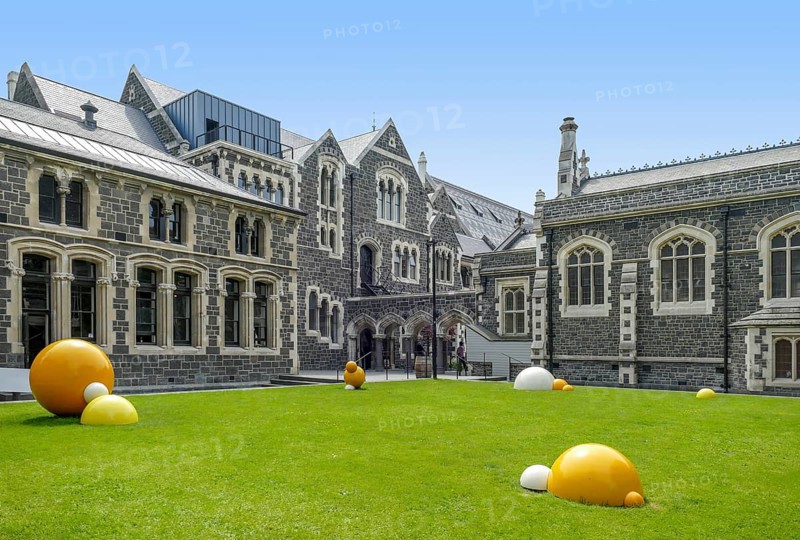 Sunny scenery around the Canterbury Museum in Christchurch in New Zealand