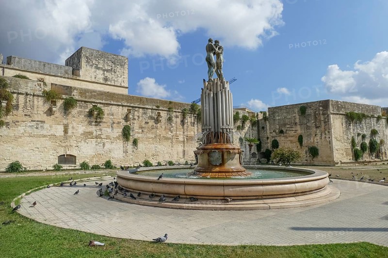 Waterspout fountain at the Convent of Saint Francis of Paola in Lecce, a city in Apulia, Italy