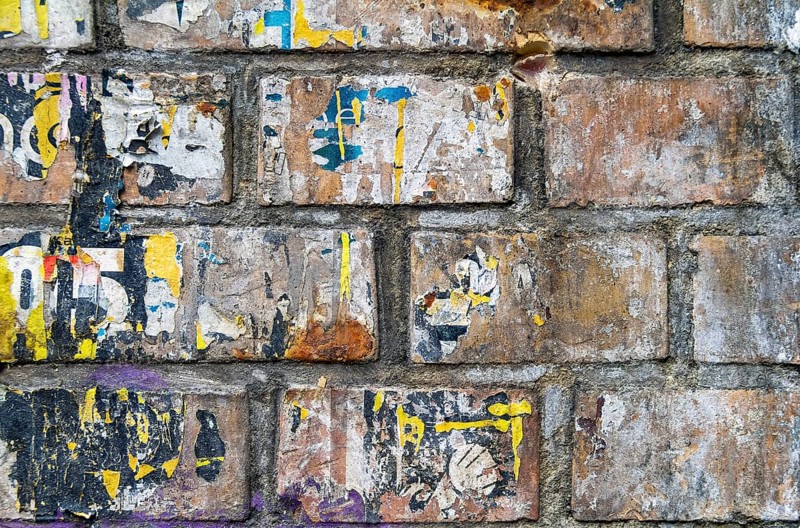 Urban brick wall detail seen at the Schanzenviertel in Hamburg, Germany
