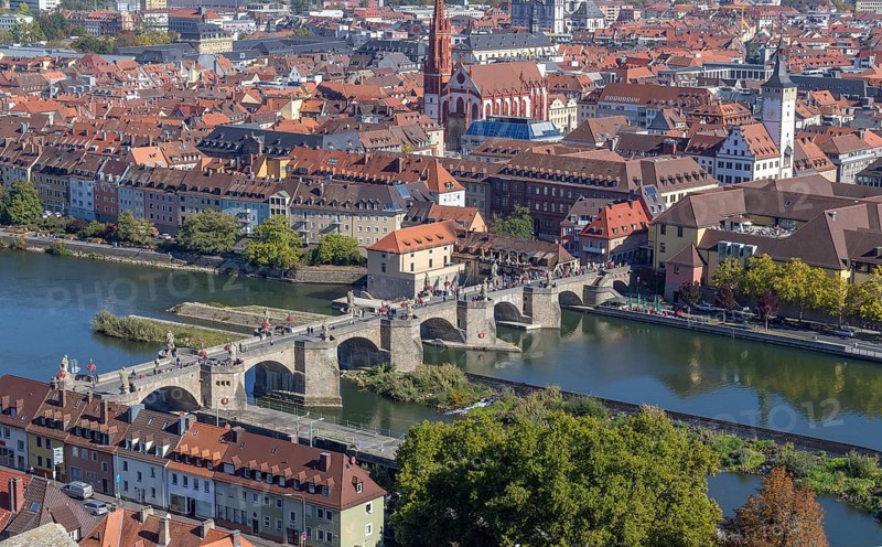 Aerial view of Wuerzburg, a franconian city in Bavaria, Germany