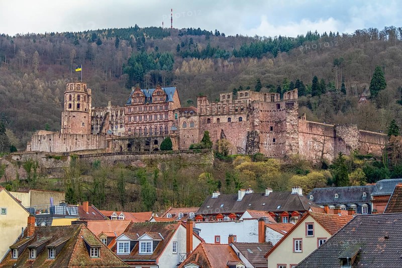 Impression of Heidelberg with castle in Germany at winter time