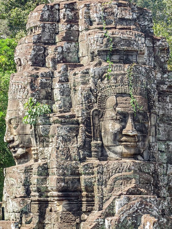 Sculpture detail at the Bayon temple at Angkor in Cambodia