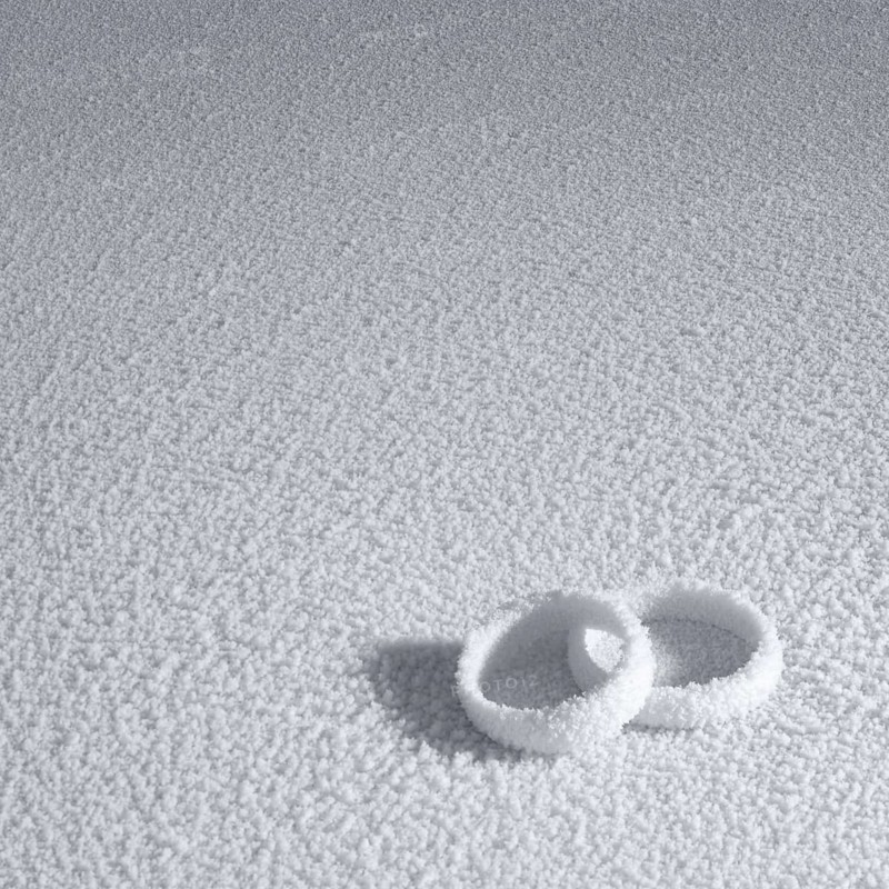 Studio photography of two frosted wedding rings in cold ambiance
