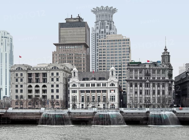 City view of the Bund, an area of the Huangpu District in Shanghai, a city in China