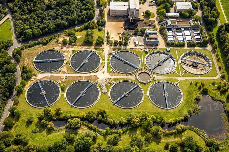 Aerial photo, sewage treatment plant, sewage treatment plant Düsseldorf-Süd, Hamm, Düsseldorf, Ruhr area, North Rhine-Westphalia, Germany, DE, Europe, sewage treatment plant, sewage treatment plant, aerial photography, aerial photography, overview, bird's-eye view, overview