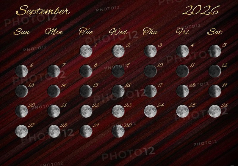Moon Phases Calendar, September 2026 Red