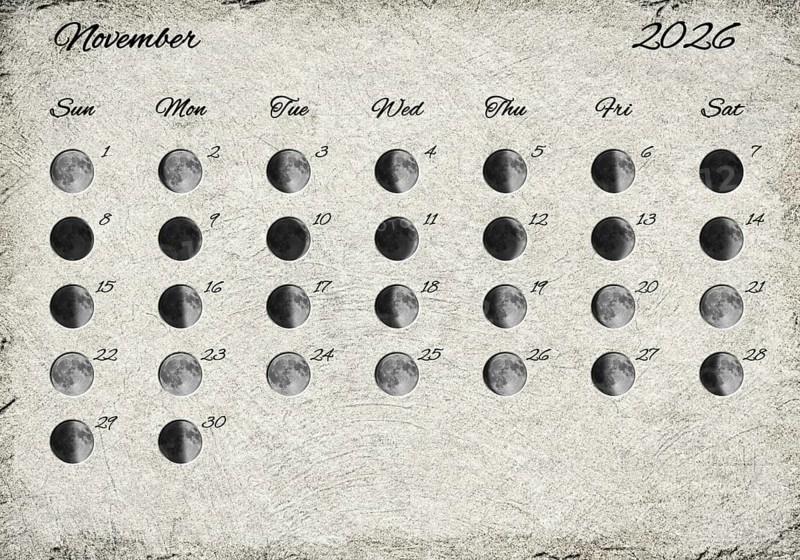Moon Phases Calendar. November 2026 Old Paper