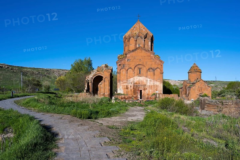 Old footpath leads to the brick church in a picturesque landscape, cross-domed church, Marmashen Monastery, Marmashen Vank, Shirak Province, Armenia
