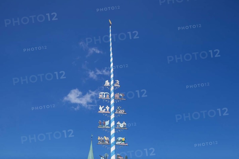 Maypole on the village square, Törwang, Samerberg, Chiemgau, Upper Bavaria, Bavaria, Germany