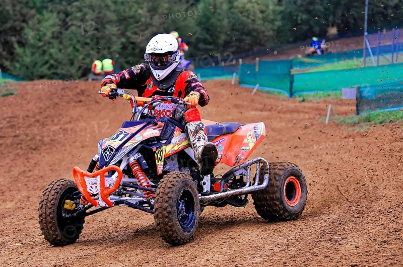 Motocross, Rudersberg, Baden-Württemberg, Germany, Europe, Rider in full protective clothing on a quad bike at an off-road race, Rudersberg Motocross