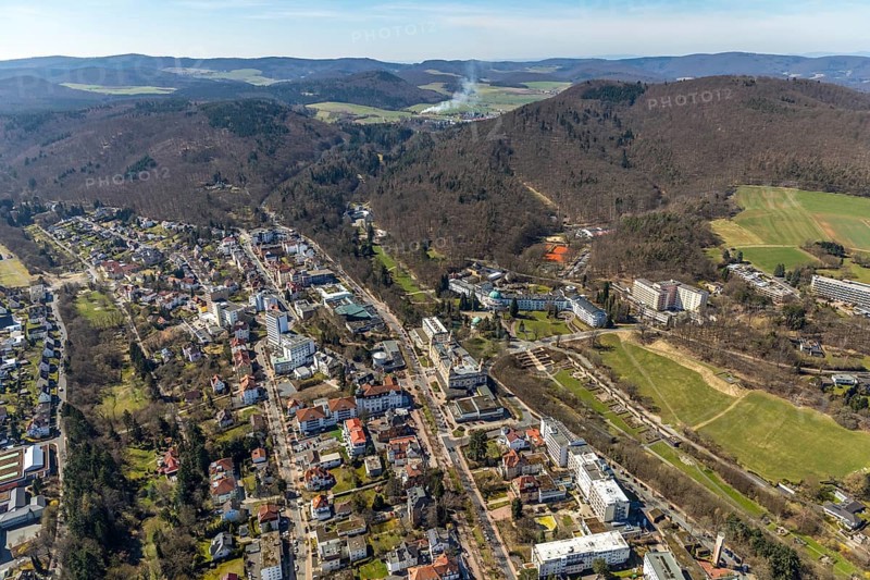 Aerial view, Asklepios Fachklinik Fürstenhof in Bad Wildungen in Hesse. Bad Wildungen, spa centre and state bath in the district of Waldeck-Frankenberg, North Hesse, Hesse, Germany, Bad Wildungen, DEU, Europe, birds-eyes view, aerial view, aerial photography, aerial photography, overview, overview, bird's eye view