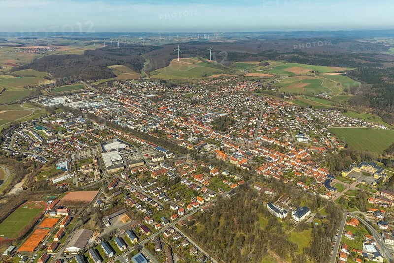Aerial view, town church with church square and Bahnhofstraße, Große Allee, Eichenallee, Bad Arolsen, district Waldeck-Frankenberg, Hesse, Germany, DEU, Europe, birds-eyes view, aerial view, aerial photography, aerial photography, overview, bird's eye view