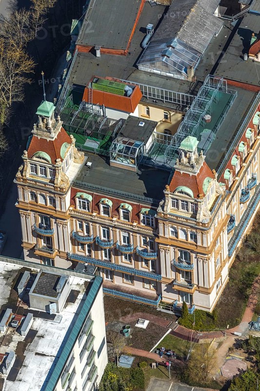 Aerial view, Asklepios Fachklinik Fürstenhof in Bad Wildungen in Hesse. Bad Wildungen, spa centre and state bath in the district of Waldeck-Frankenberg, North Hesse, Hesse, Germany, Bad Wildungen, DEU, Europe, birds-eyes view, aerial view, aerial photography, aerial photography, overview, overview, bird's eye view