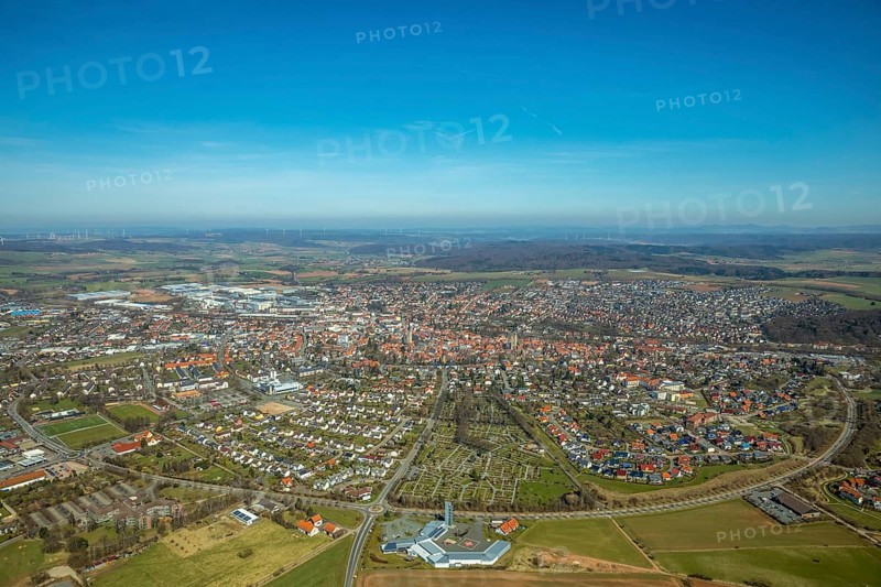 Aerial view, view of Korbach over the Südring in Korbach. District town Korbach, district Waldeck-Frankenberg in Hesse, Germany, district town Korbach, Europe, birds-eyes view, aerial view, aerial photography, aerial photography, overview, bird's eye view